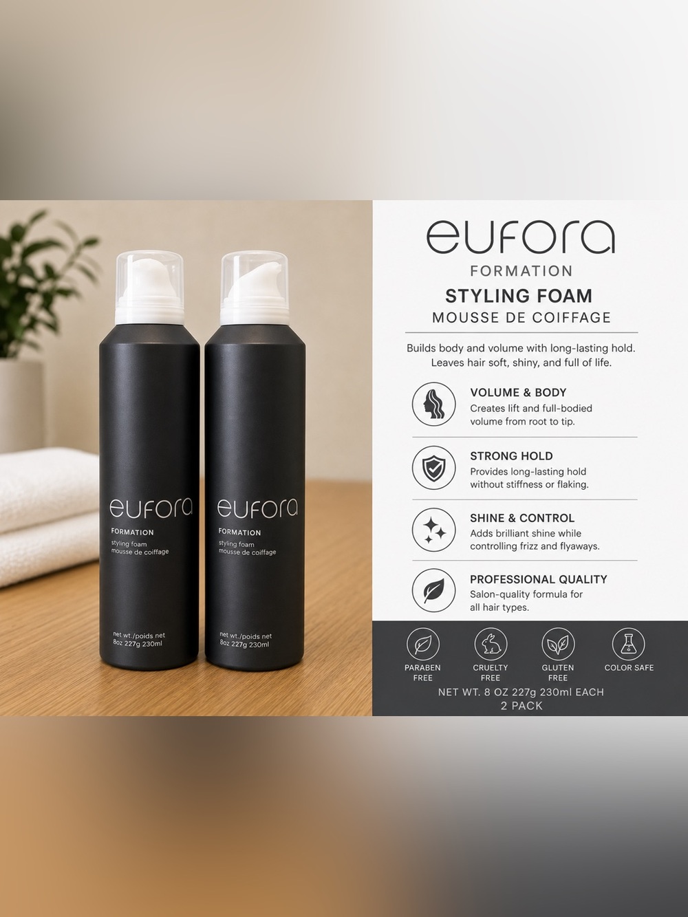 Eufora Formation Styling Foam Mousse De Coiffage 8oz 227g 2 Pack Volume